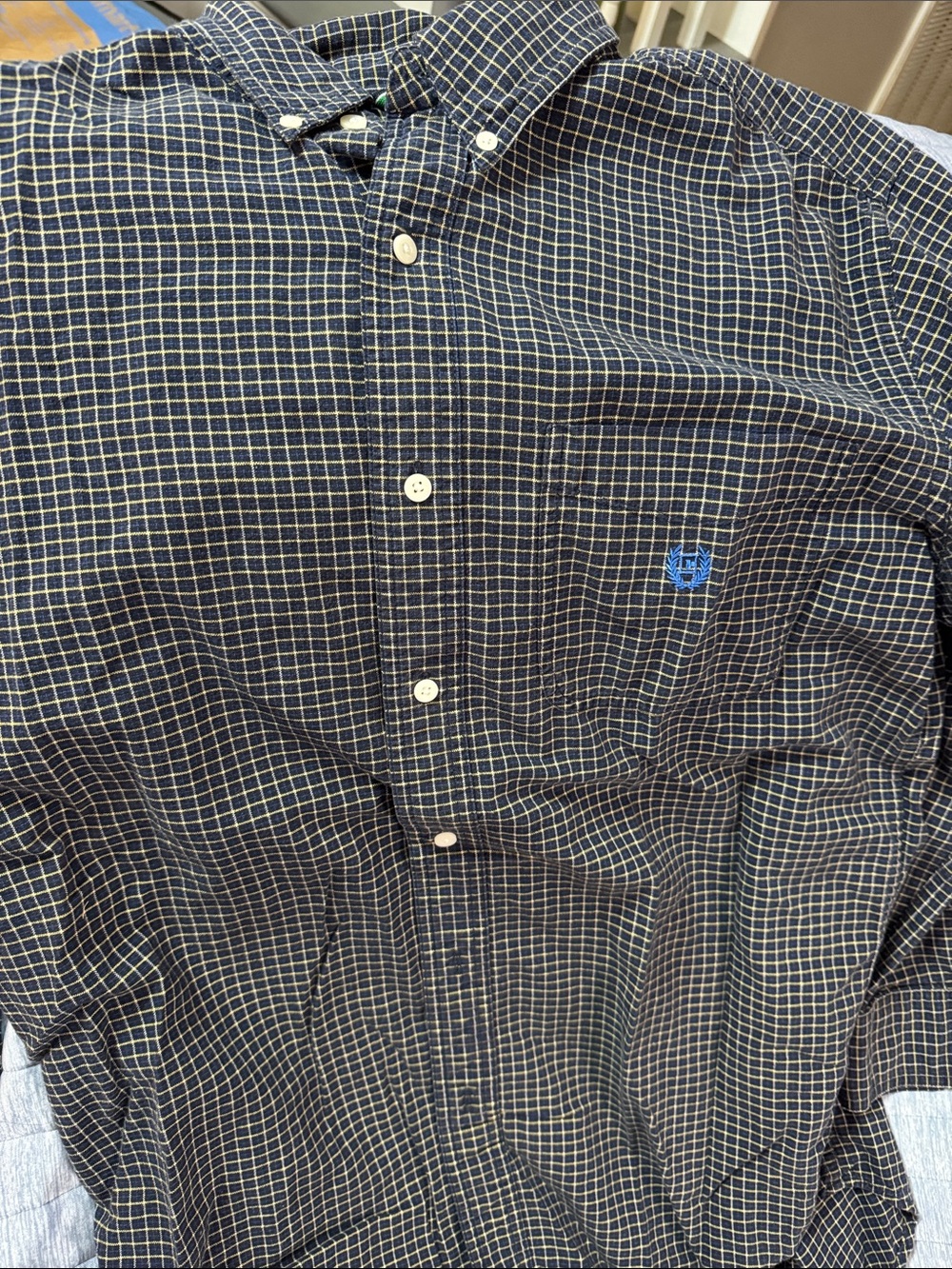 Chaps Navy and White Check Button-Down Shirt